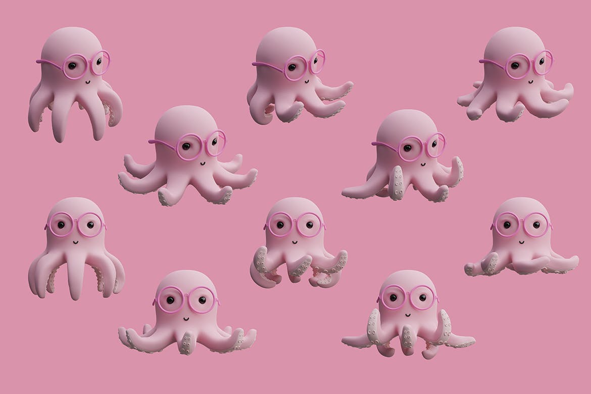 可爱章鱼3D角色 Cute Octopus 3D Character 图片素材 第2张