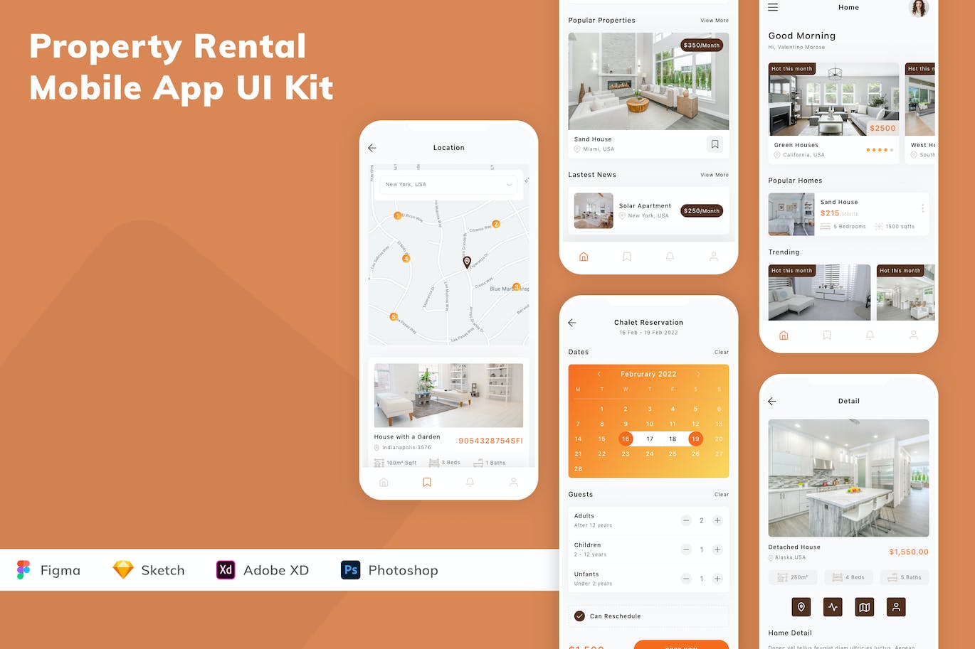物业租赁App应用程序UI工具包素材 Property Rental Mobile App UI Kit APP UI 第1张
