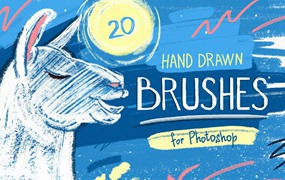 20种手绘基础铅笔粉彩记号笔PS笔刷素材 Essential Hand Drawn Brushes