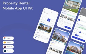 房产租赁App应用程序UI工具包素材 Property Rental Mobile App UI Kit