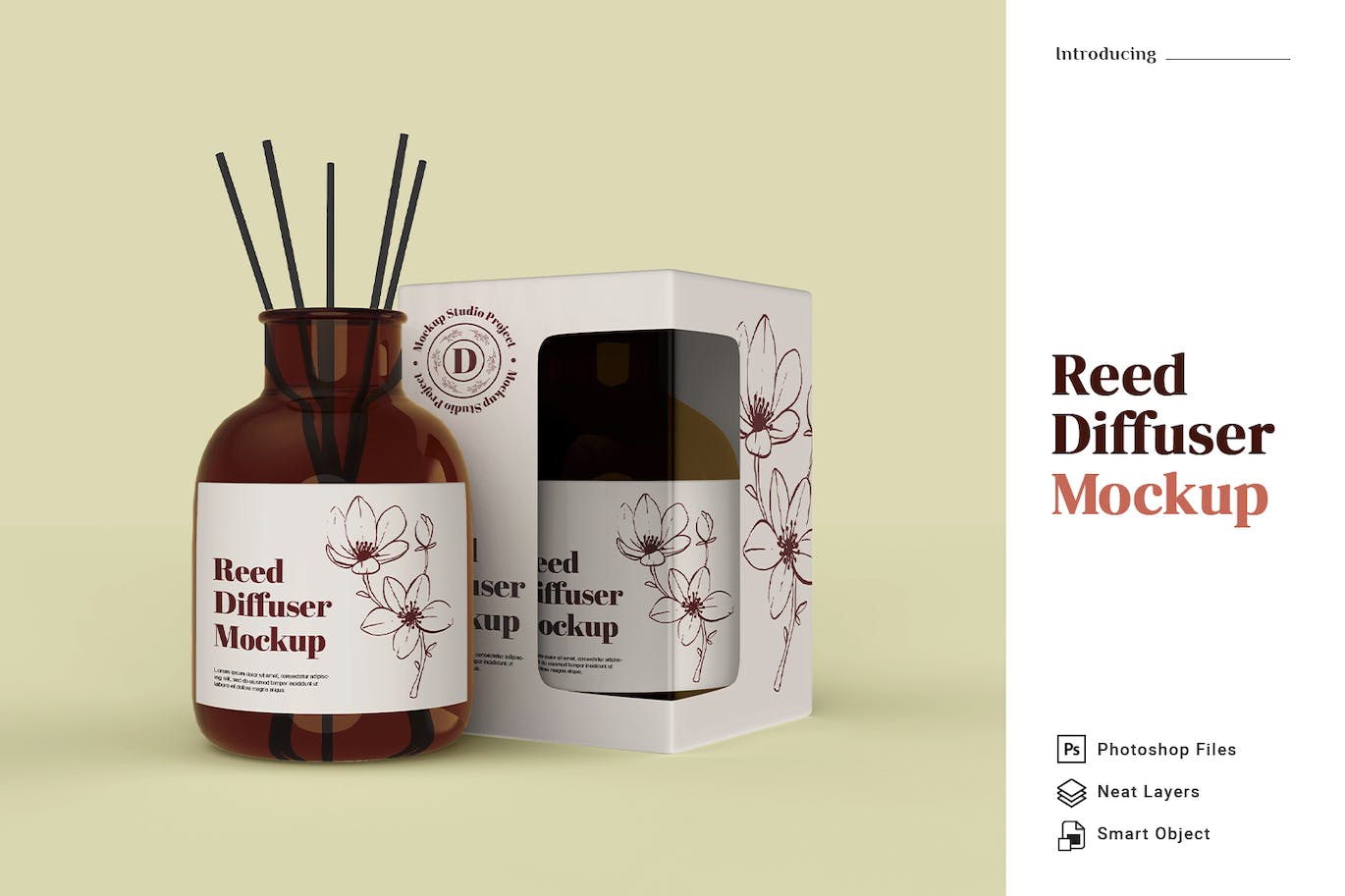 无火香薰器包装盒设计样机 Reed Diffuser Packaging Box Realistic Mockup 样机素材 第1张