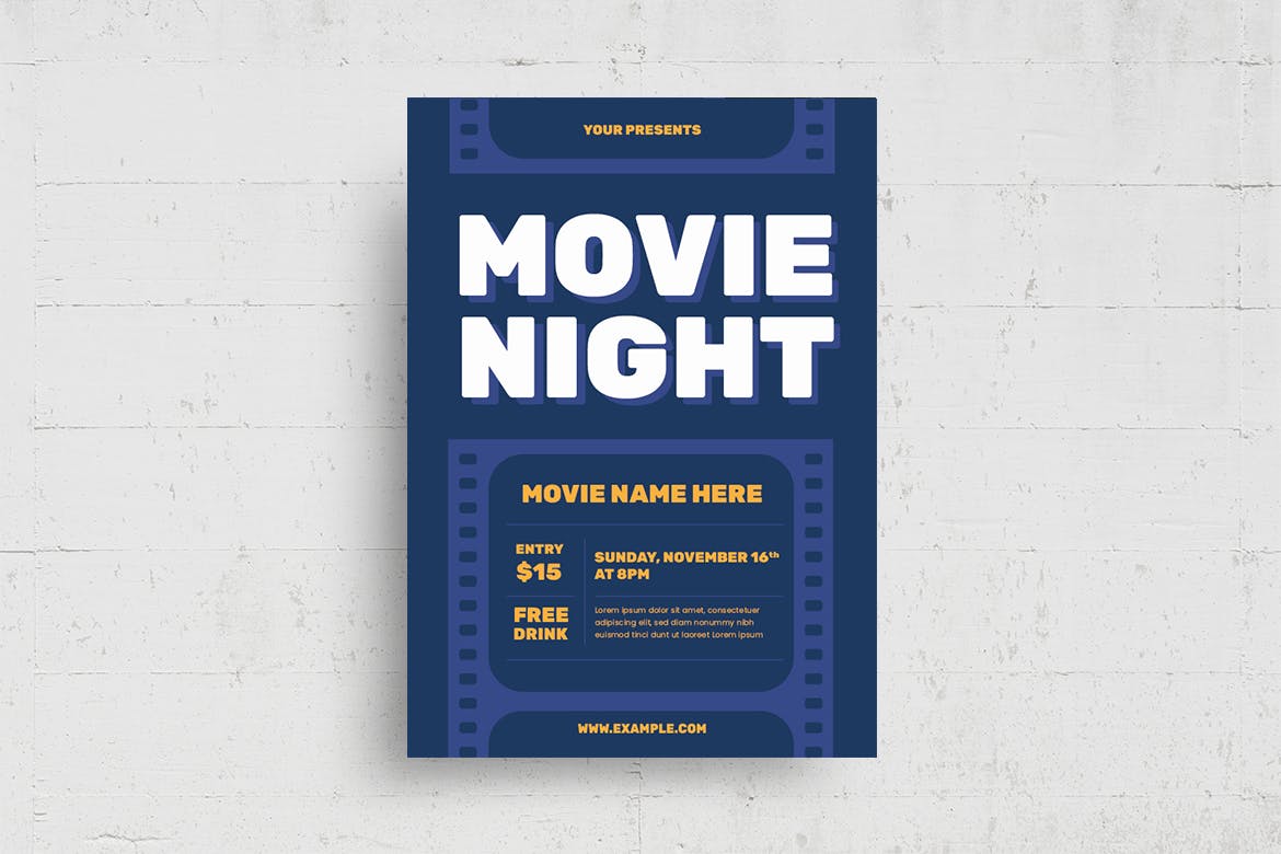 电影之夜传单设计模板 Movie Night Flyer Template 设计素材 第3张