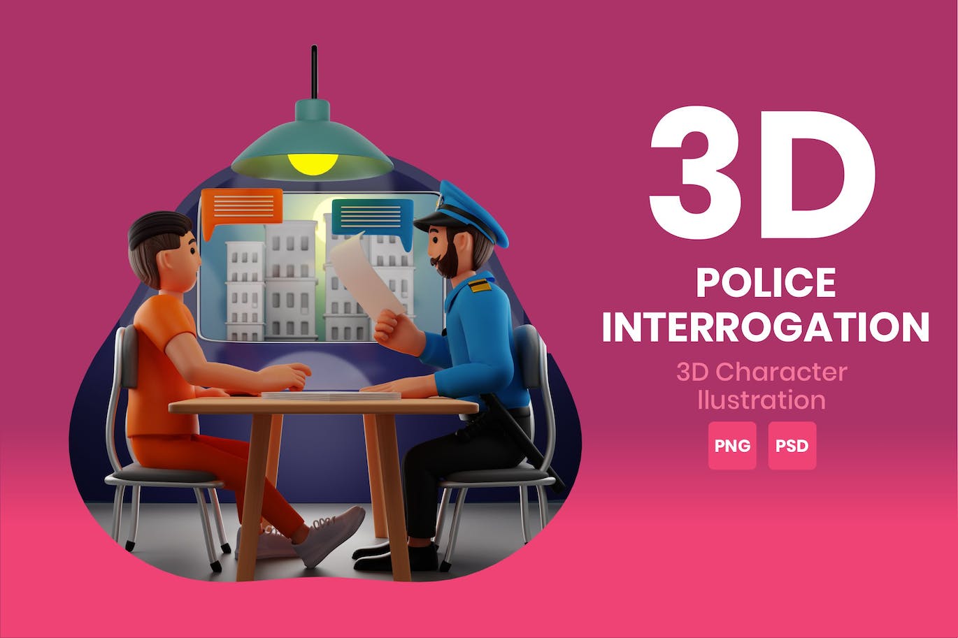 警察讯问3D角色插画素材 Police Interrogation 3D Character Illustration 图片素材 第1张