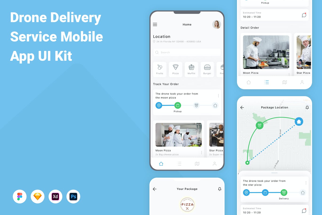 无人机送货服务App应用程序UI工具包素材 Drone Delivery Service Mobile App UI Kit APP UI 第1张