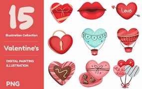 情人节爱心形状元素插画 Valentine’s Day Illustrations