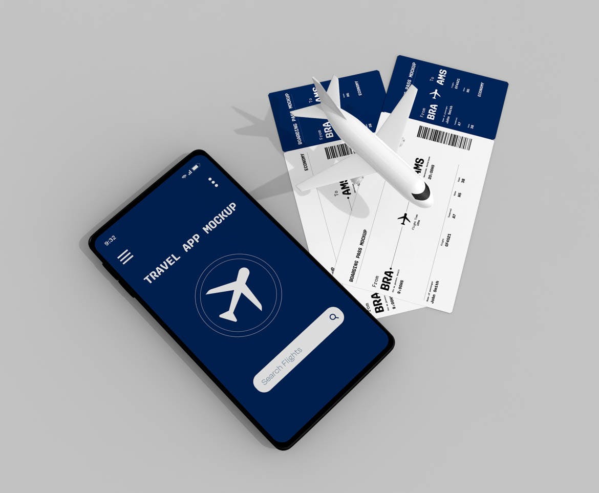 手机屏幕&登机牌设计展示样机 Travel App & Boarding Pass Mockup 样机素材 第3张