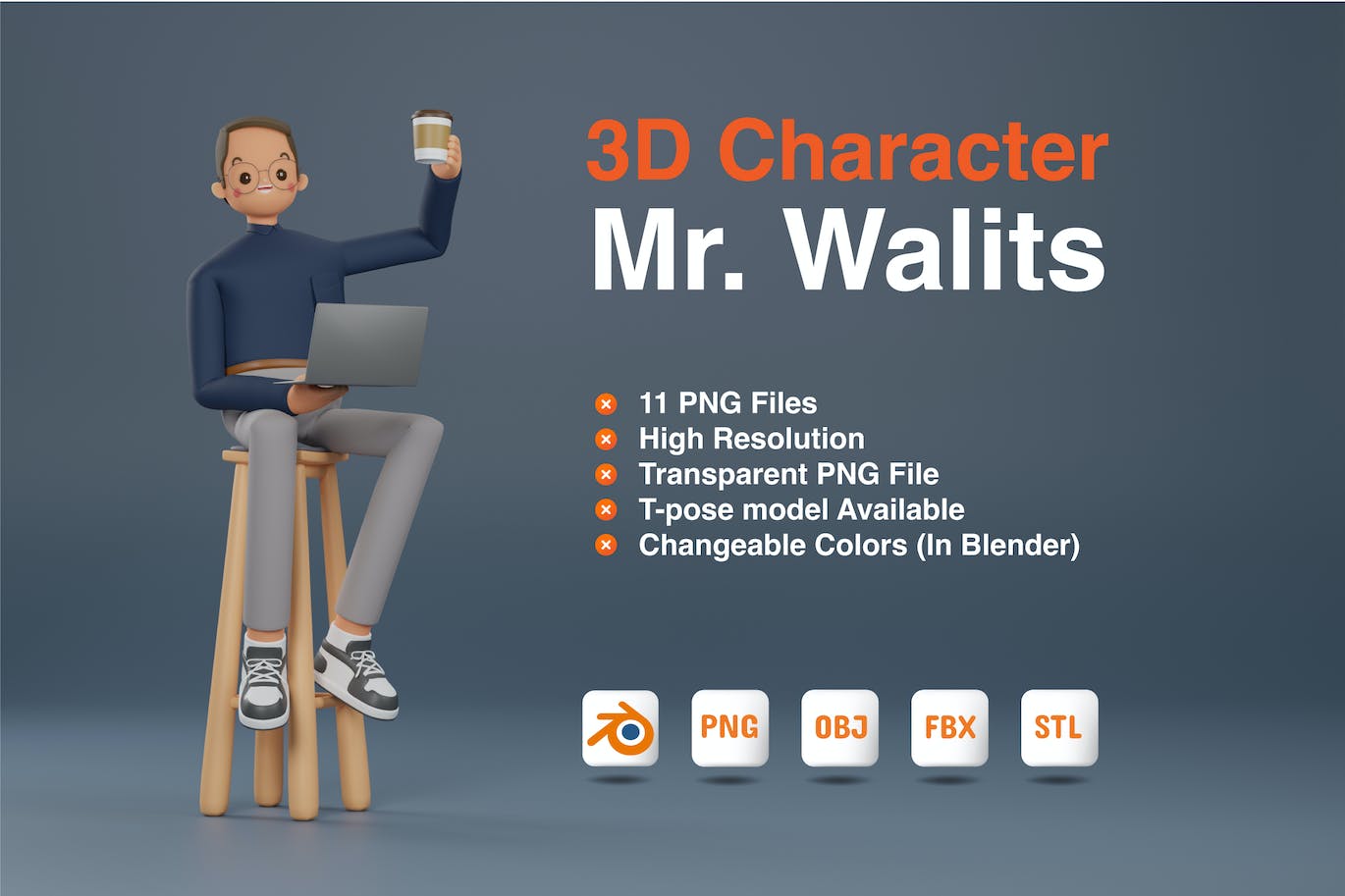 工作男士3D角色 3D Character – Mr. Walits 图标素材 第1张