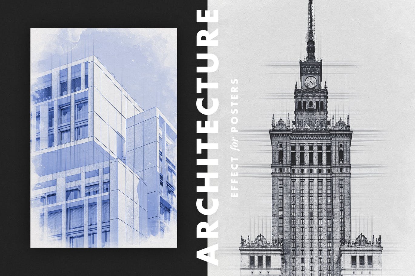 建筑草图效果海报模板 Architecture Sketch Effect for Posters 插件预设 第1张