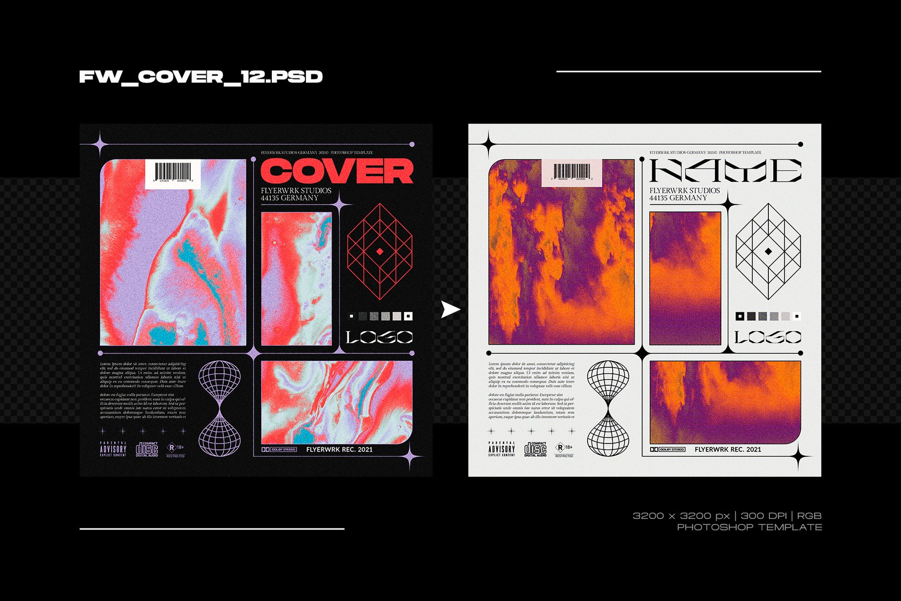 Flyerwrk 嘻哈说唱高级创意大胆艺术魅力封面设计Photoshop模板 COVER DESIGNS VOL.03 图标素材 第3张