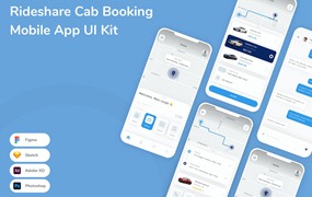 乘坐共享汽车预订App应用程序UI工具包素材 Rideshare Cab Booking Mobile App UI Kit