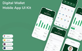 数字钱包App应用程序UI工具包素材 Digital Wallet Mobile App UI Kit