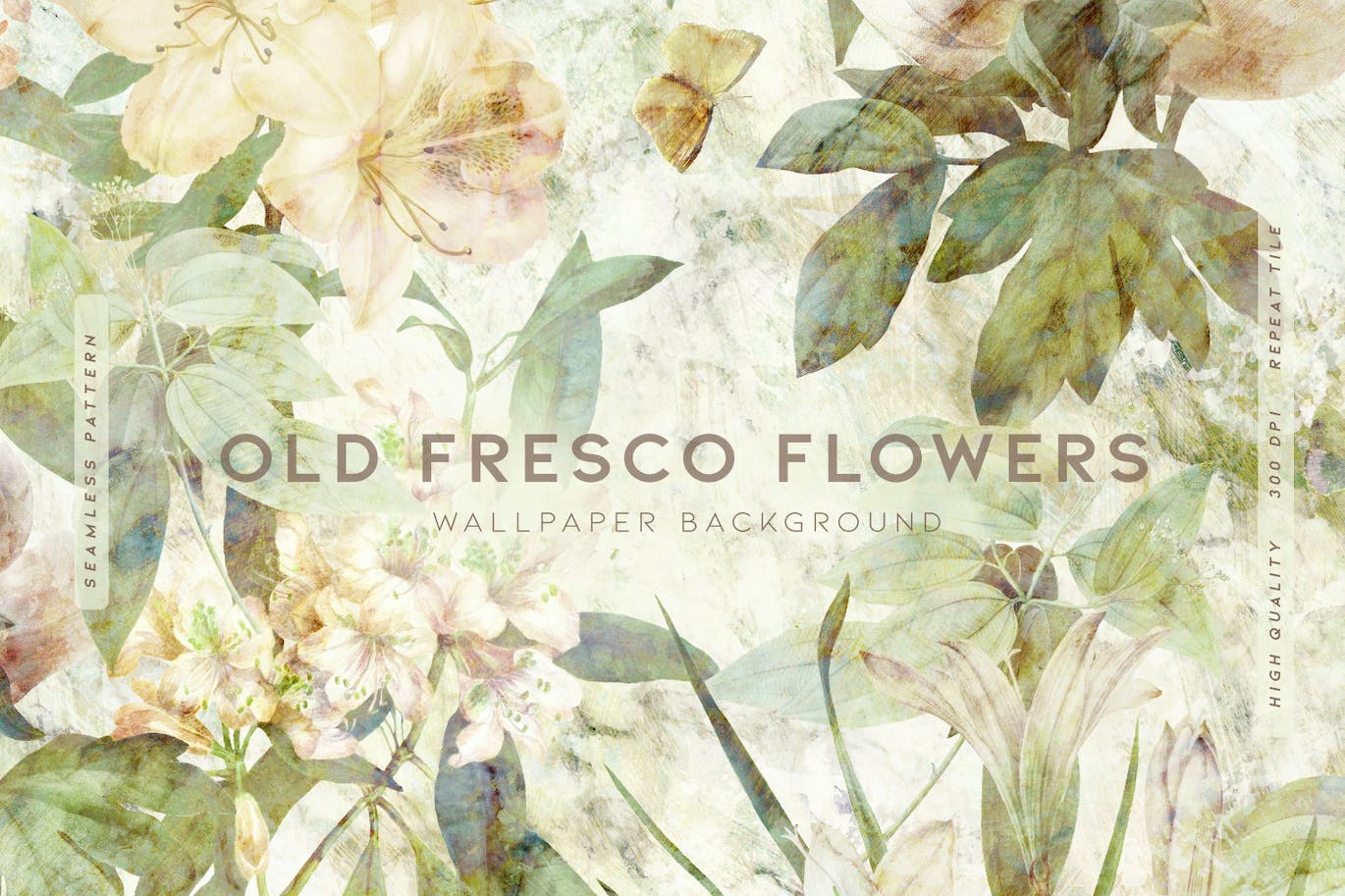 古老壁画花卉图案素材 Old Fresco Flowers 图片素材 第1张