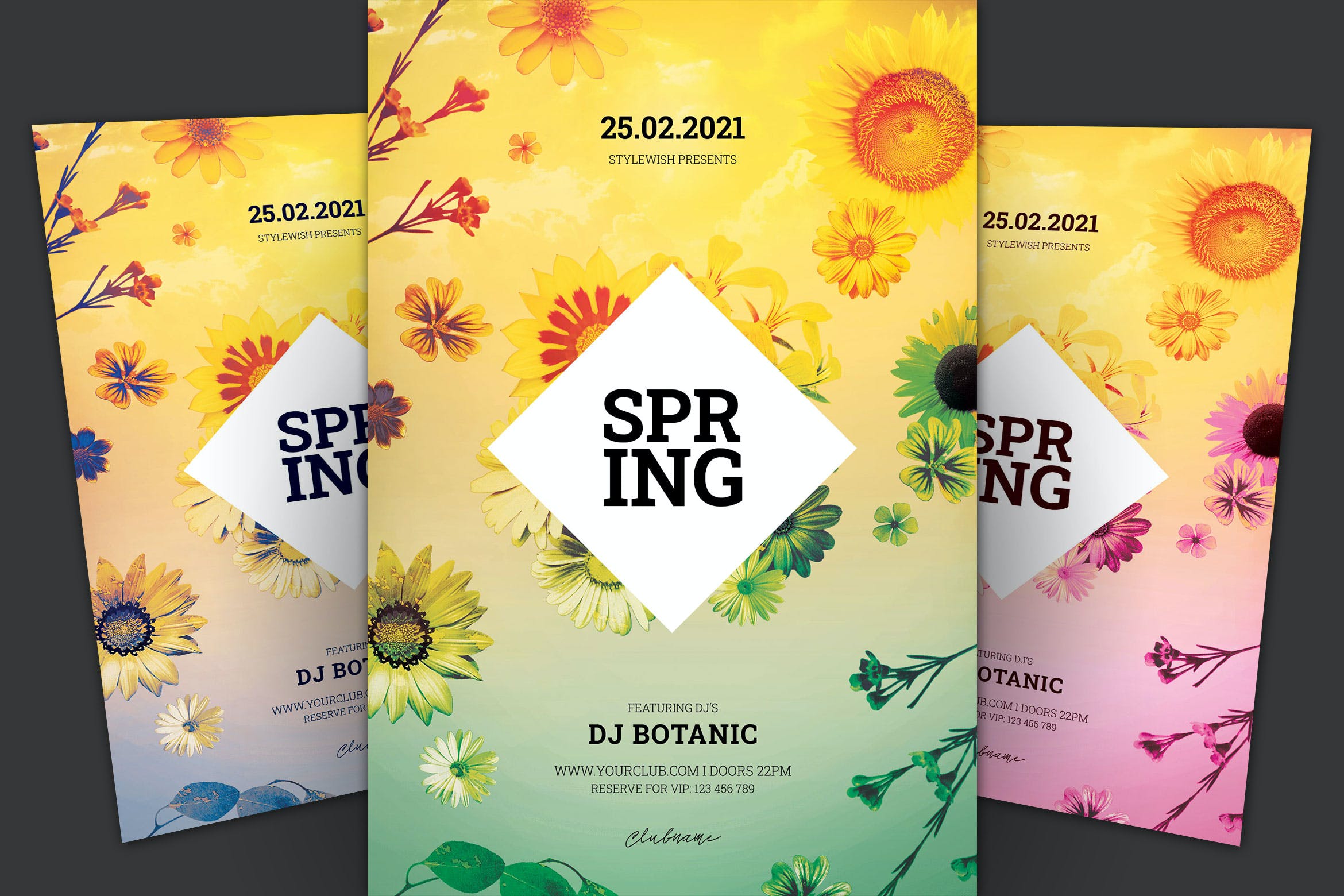 春季派对渐变宣传单模板 Spring Flyer 设计素材 第1张