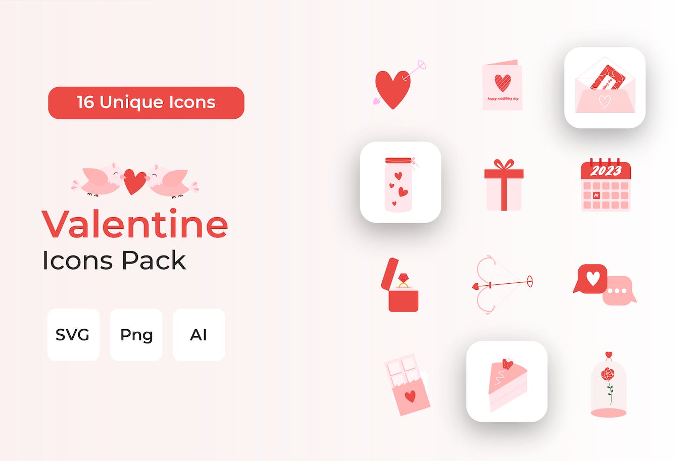 粉色情人节图标包 Valentine Icons Pack 图标素材 第1张