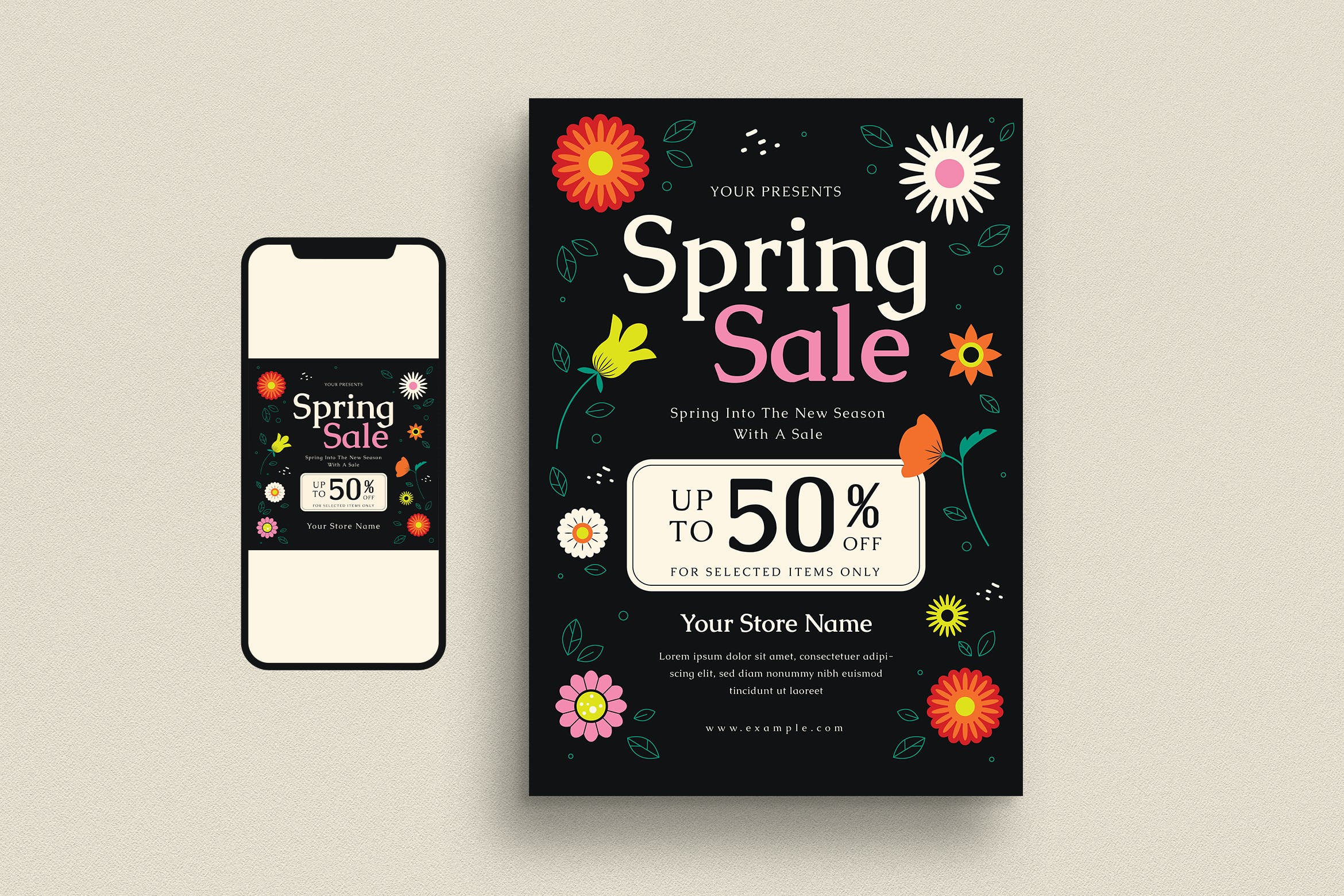 春季促销活动传单设计模板 Spring Sale Event Flyer Set