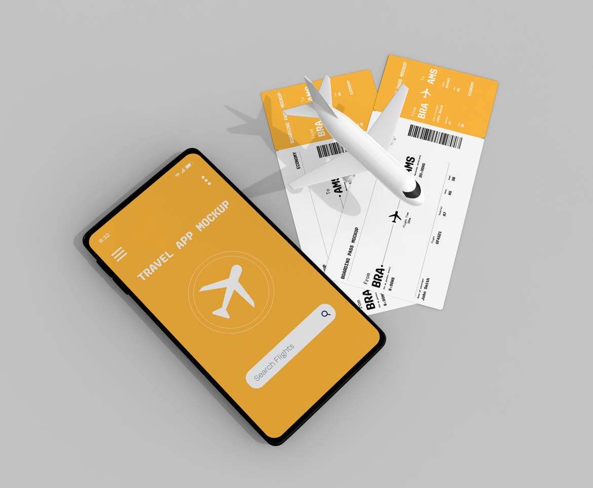 手机屏幕&登机牌设计展示样机 Travel App & Boarding Pass Mockup 样机素材 第2张