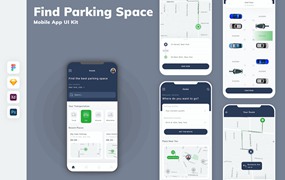 寻找停车位App移动应用设计UI工具包 Find Parking Space Mobile App UI Kit