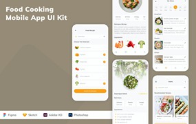 食品烹饪应用程序App设计UI工具包 Food Cooking Mobile App UI Kit