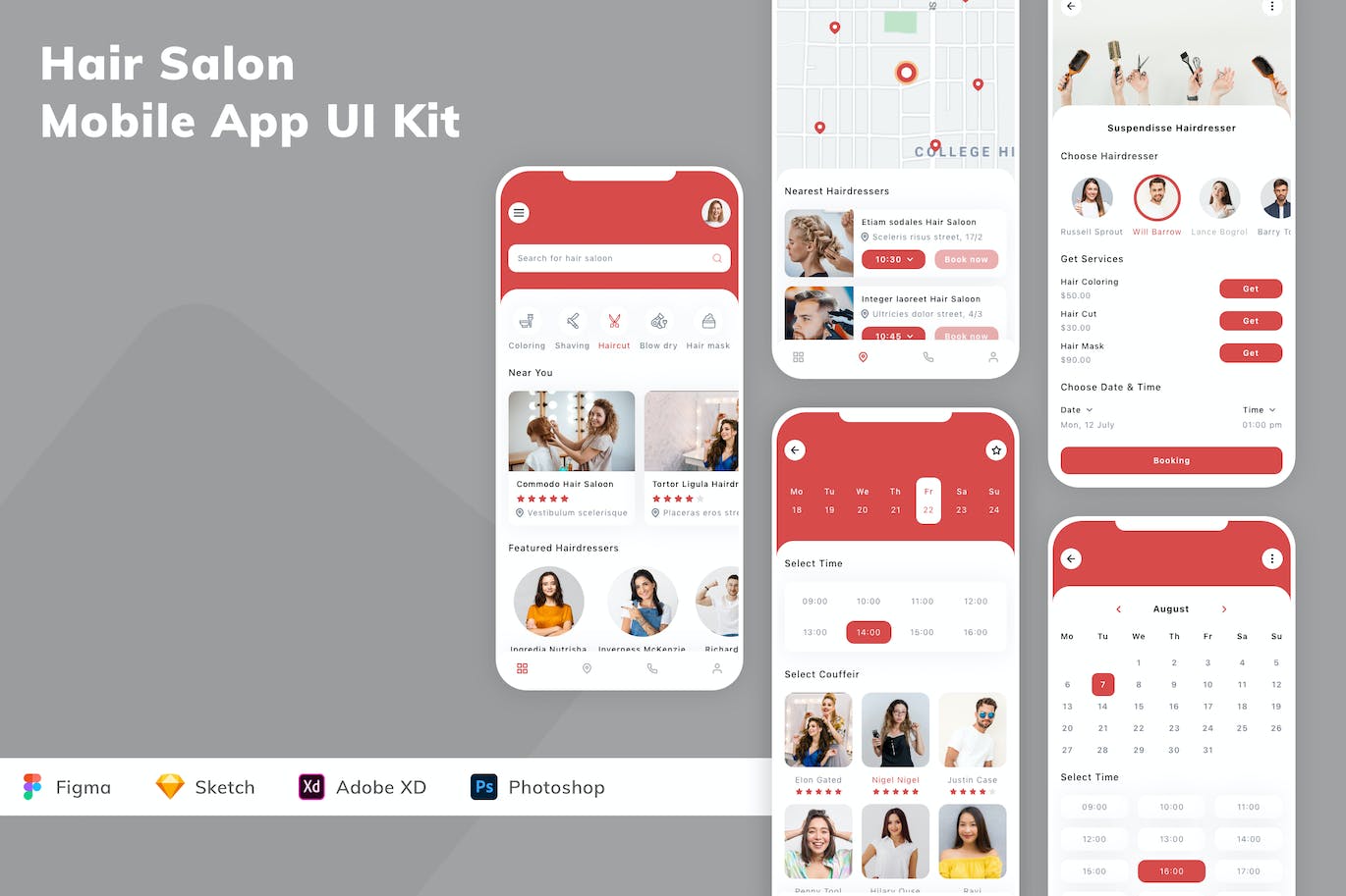 发廊应用程序App设计UI工具包 Hair Salon Mobile App UI Kit APP UI 第1张