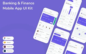银行与金融App应用程序UI工具包素材 Banking & Finance Mobile App UI Kit