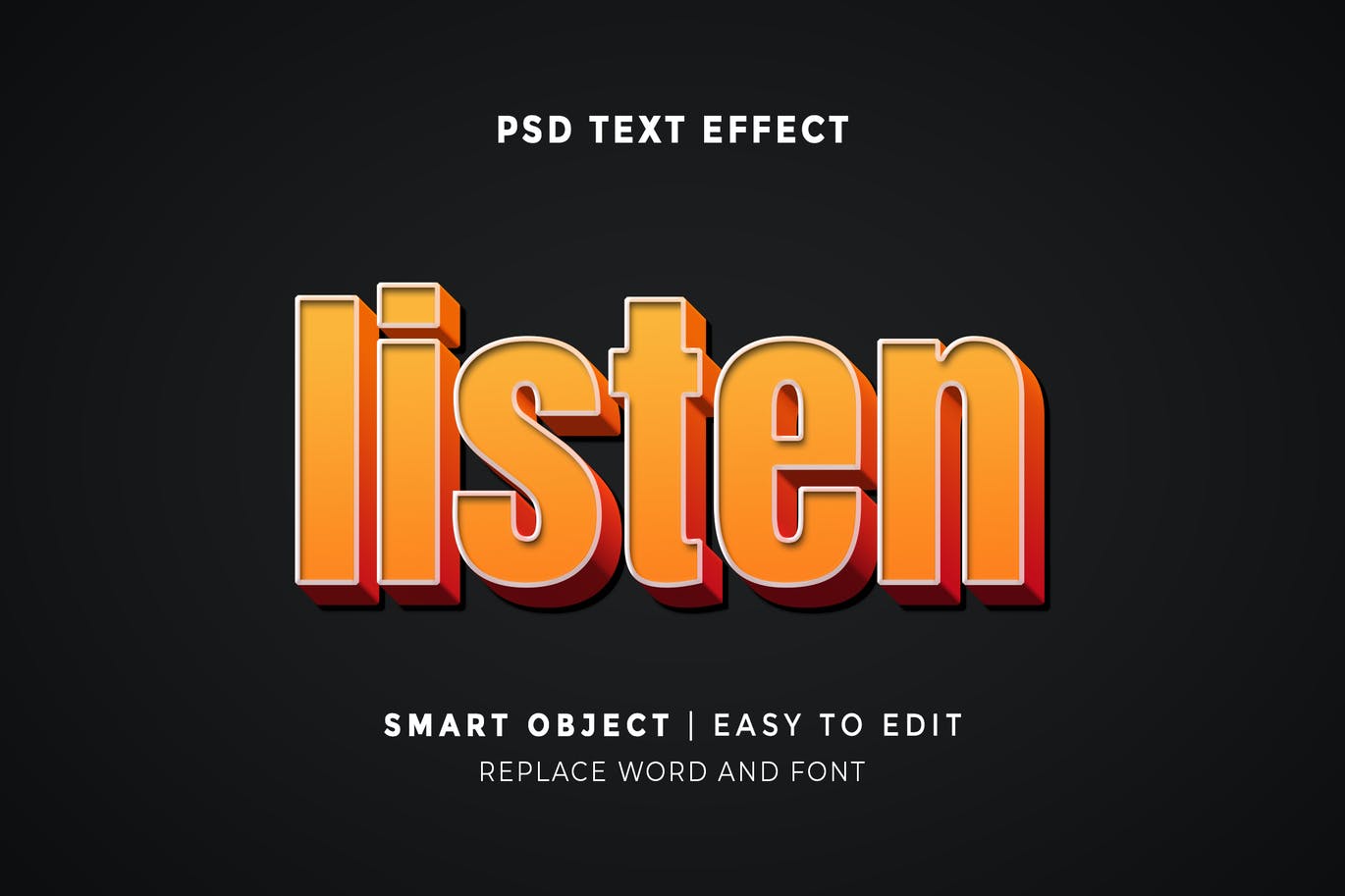 3D可编辑ps文本效果 3D Listen Editable Text Effect 插件预设 第1张