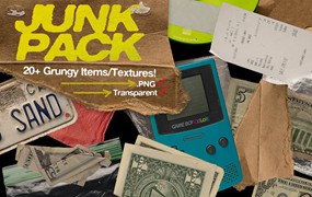 20+复古嘻哈纸壳纸张撕裂货币纹理塑料袋划痕纹理 Junk Pack | 20+ Items/Textures