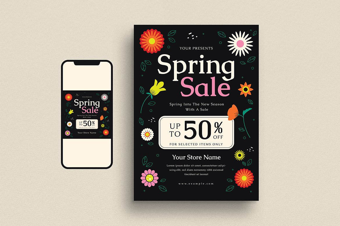 春季促销活动传单设计模板 Spring Sale Event Flyer Set 设计素材 第3张