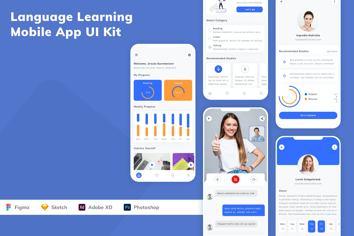 语言学习应用程序App设计UI工具包 Language Learning Mobile App UI Kit APP UI 第1张