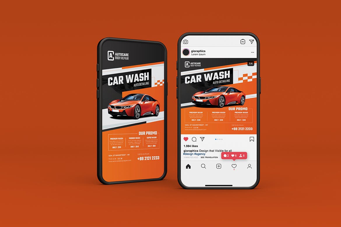 洗车服务海报模板 Car Wash Flyer Template Set 设计素材 第3张