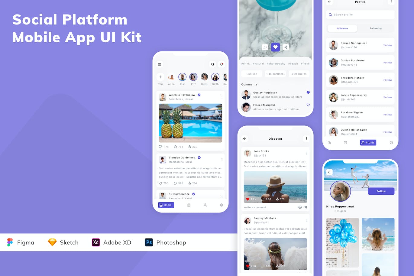 社交平台应用程序App设计UI工具包 Social Platform Mobile App UI Kit APP UI 第1张