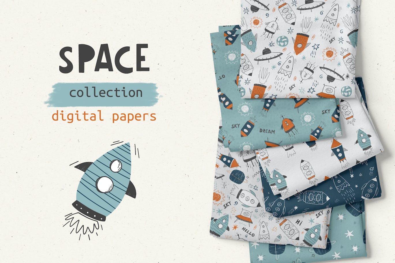 太空宝贝数码纸图案素材包 Space Baby Digital Paper Pack 图片素材 第1张