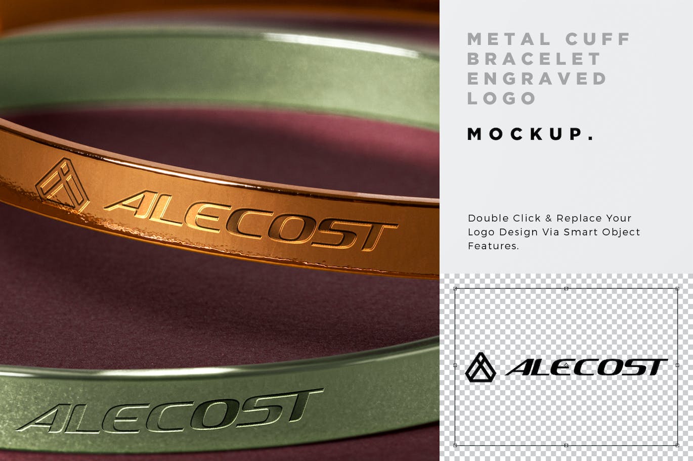 雕刻金属手镯标志Logo样机 Engraved Metal Bracelet Logo Mockup 样机素材 第3张