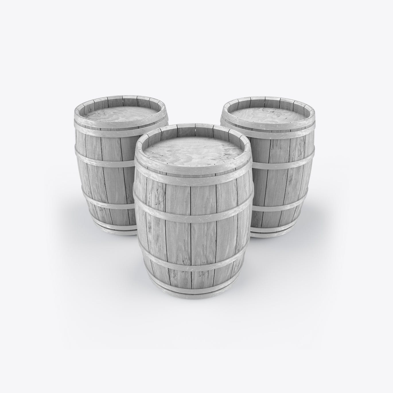 葡萄酒木桶标签品牌设计样机 Set Wooden Barrels Mockup 样机素材 第2张