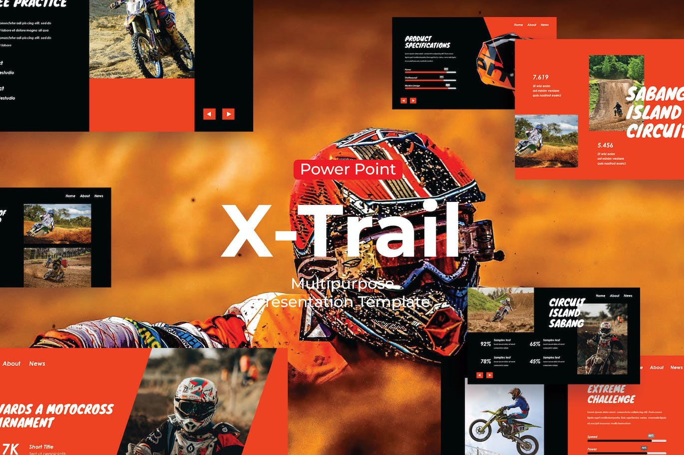 越野摩托车运动PPT创意模板 X-Trail – PowerPoint Template 幻灯图表 第1张
