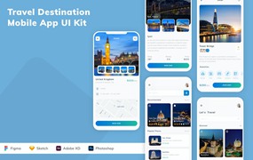 旅游景点App应用程序UI工具包素材 Travel Destination Mobile App UI Kit