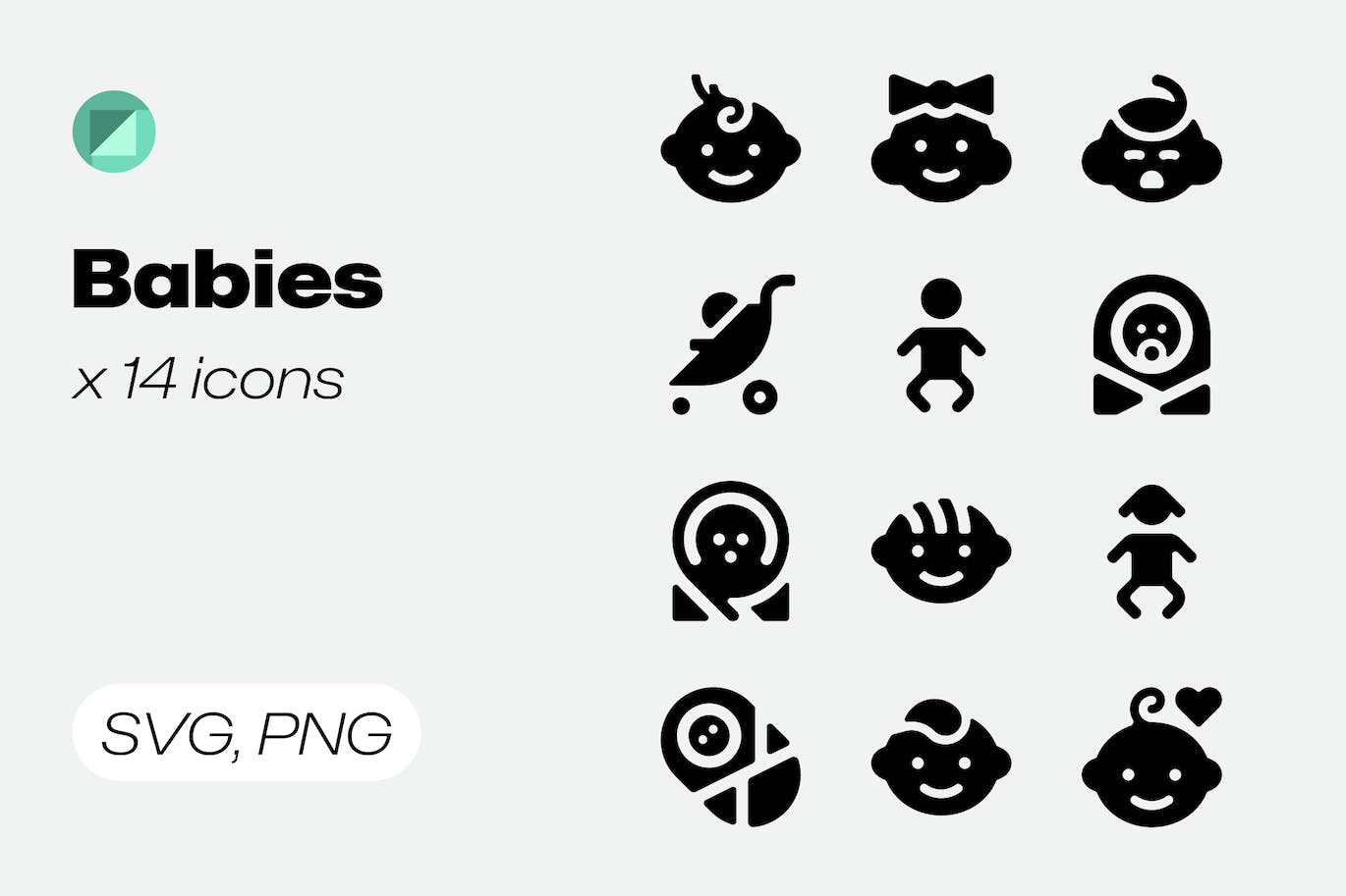 14个婴儿纯色图标 Basicons / Solid / Babies Icons 图标素材 第1张