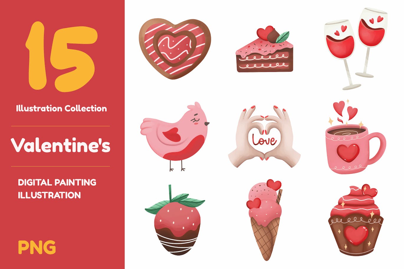情人节食品元素插画 Valentine’s Day Illustrations 图片素材 第1张