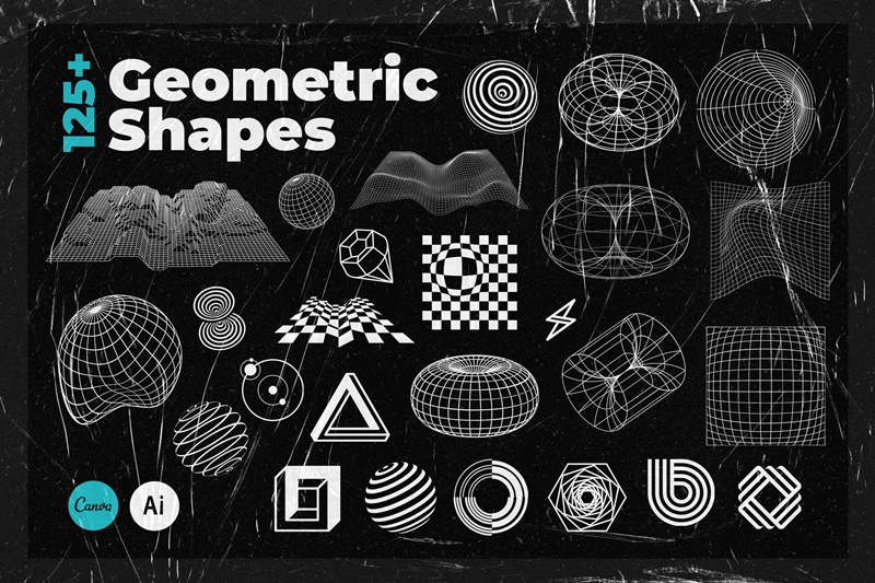 125款潮流抽象科幻几何矢量装饰图形徽标平面海报设计素材 125+ Abstract Futuristic Shapes 图片素材 第1张