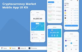 加密货币市场App应用程序UI工具包素材 Cryptocurrency Market Mobile App UI Kit