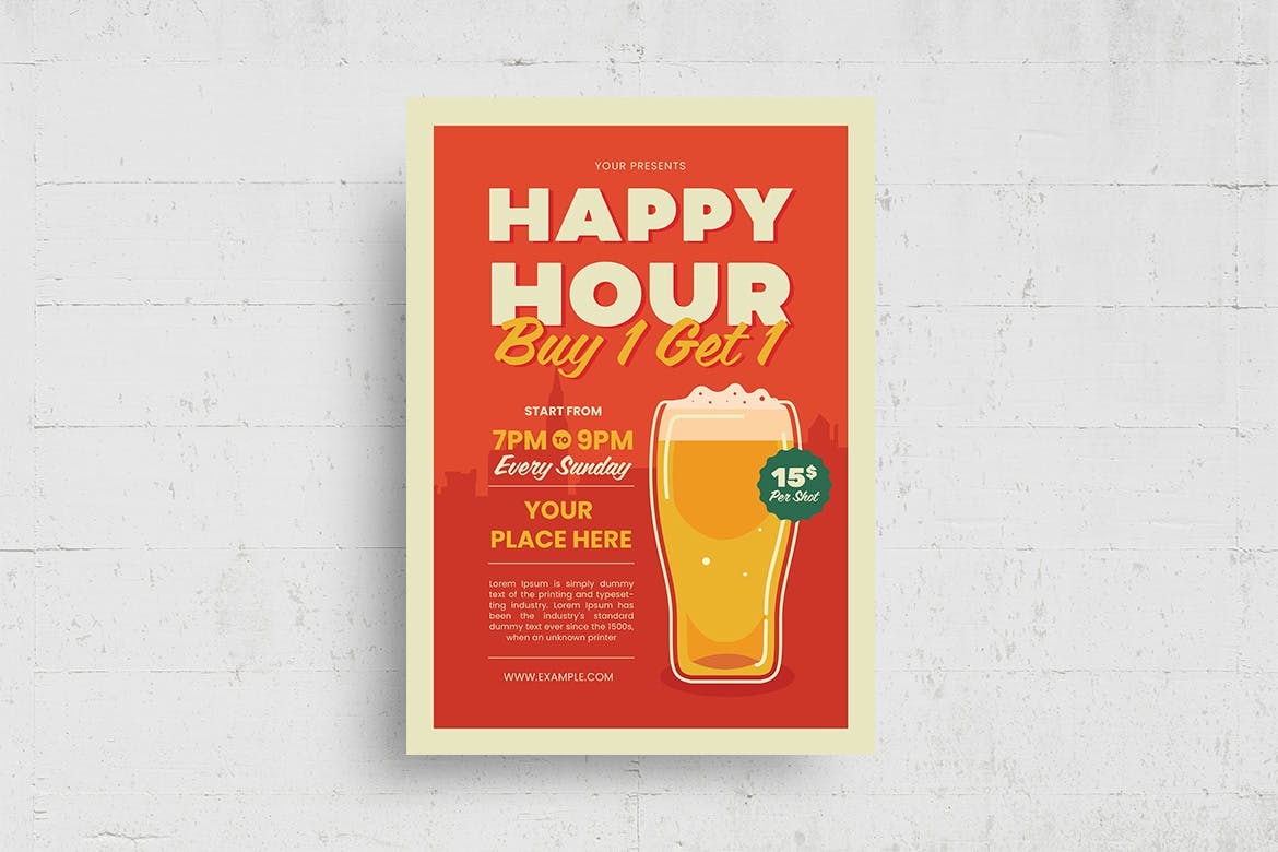 欢乐时光传单啤酒插画海报 Happy Hour Flyer Beer Illustration 设计素材 第4张