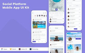 社交平台应用程序App设计UI工具包 Social Platform Mobile App UI Kit