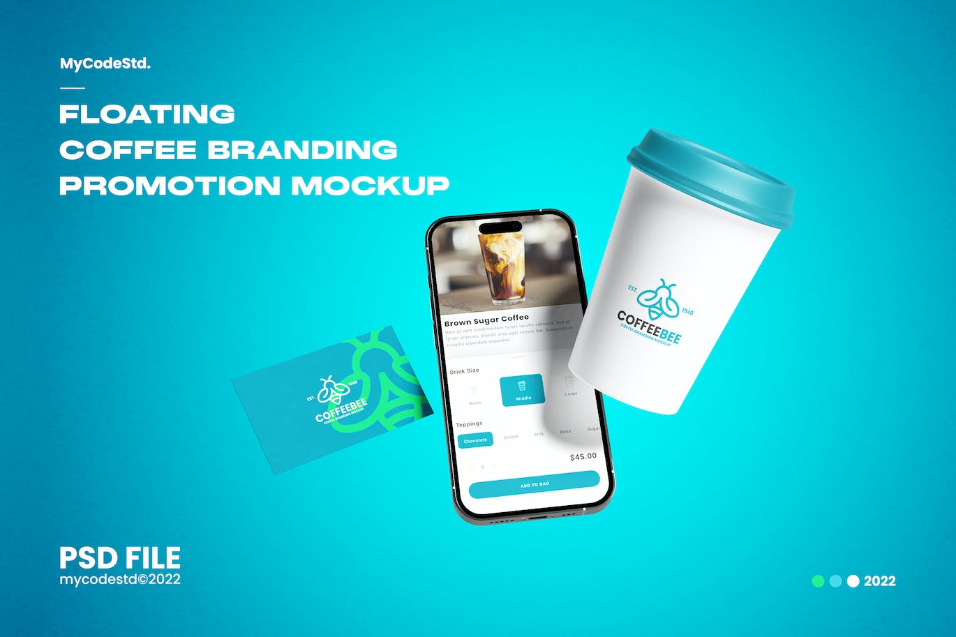 浮动手机/名片/纸杯咖啡品牌推广样机 Floating Coffee Branding Promotion Mockup 样机素材 第1张