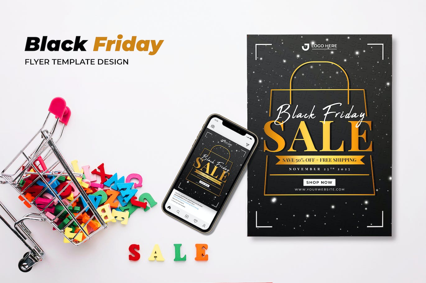 黑色星期五促销宣传单设计模板 Black Friday Sale Flyer 设计素材 第1张