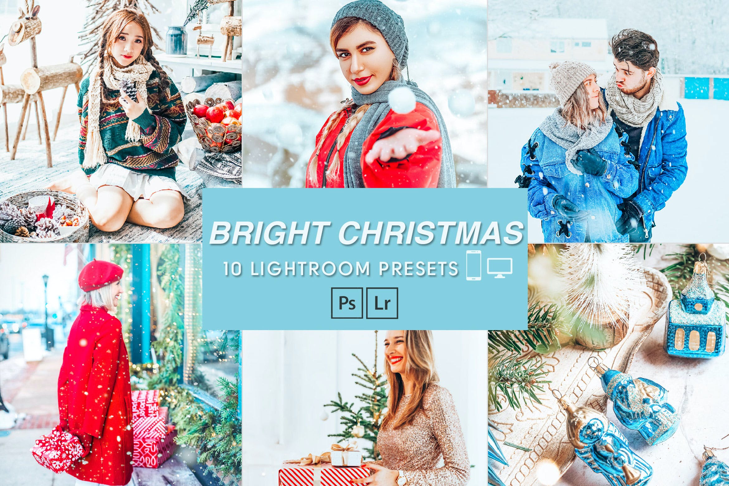 10个明亮的圣诞照片滤镜LR预设模板 10 Bright Christmas Desktop & Mobile presets 插件预设 第1张