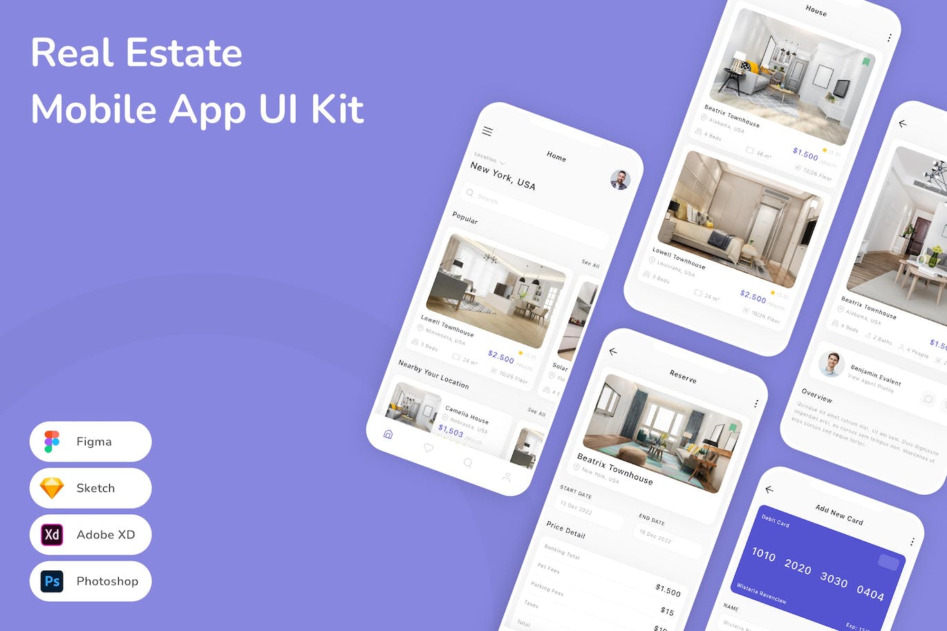 房地产App应用程序UI工具包素材 Real Estate Mobile App UI Kit APP UI 第1张
