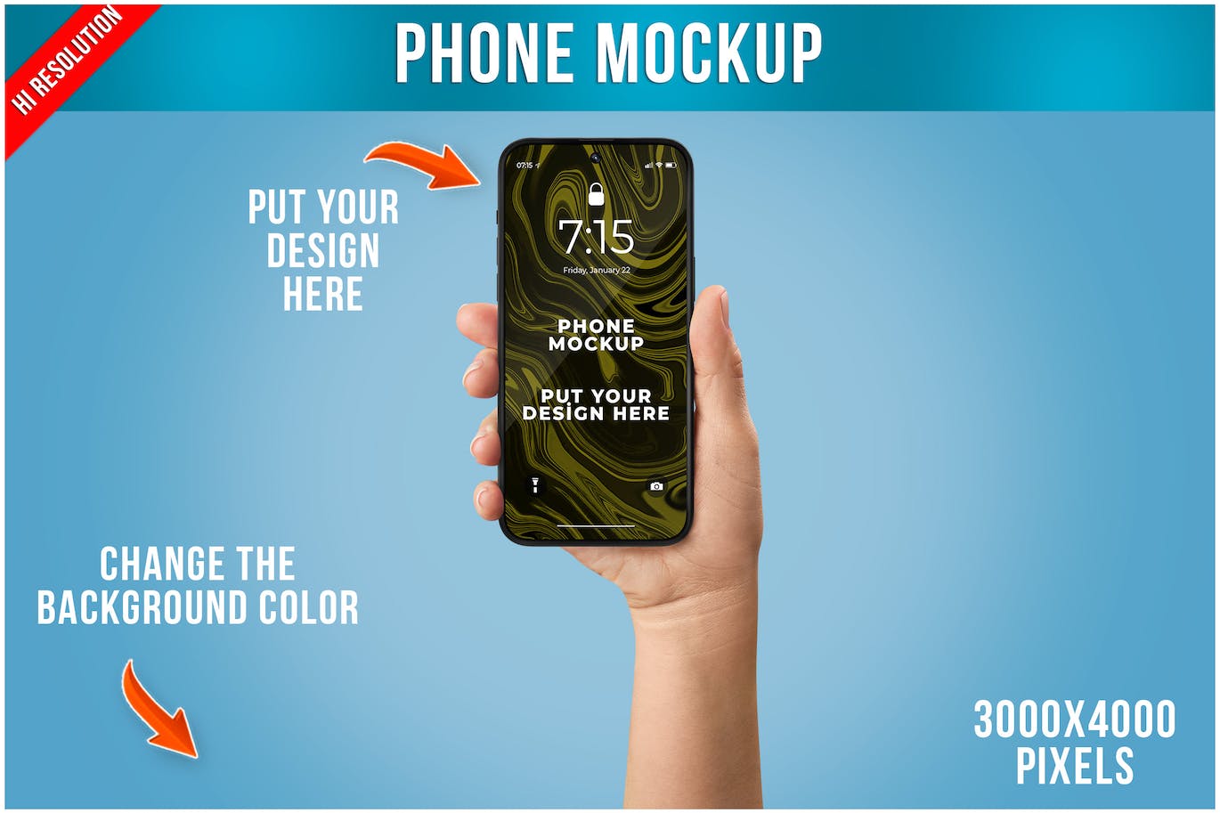 女性手拿智能手机UI展示样机模板 Phone Mockup in Woman Hand Template 样机素材 第1张
