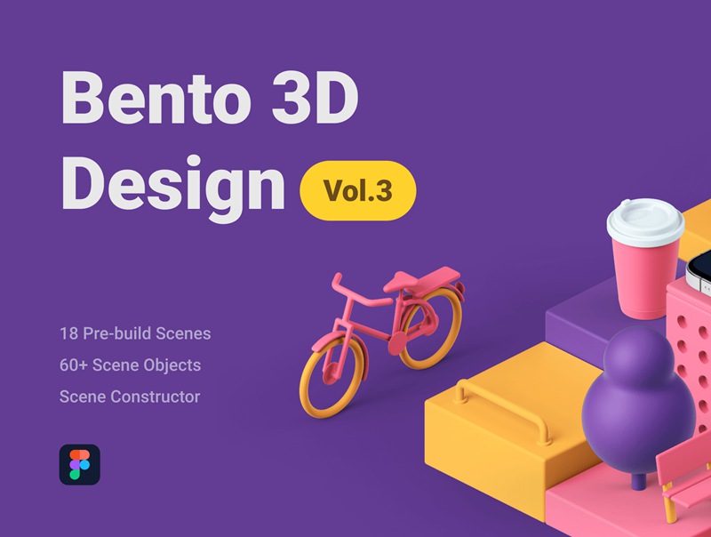 18个着陆页网站作品集演示文稿预构建可拖放3D样机场景创建器Bento 3D Design Vol.3 图标素材 第1张