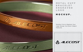 雕刻金属手镯标志Logo样机 Engraved Metal Bracelet Logo Mockup