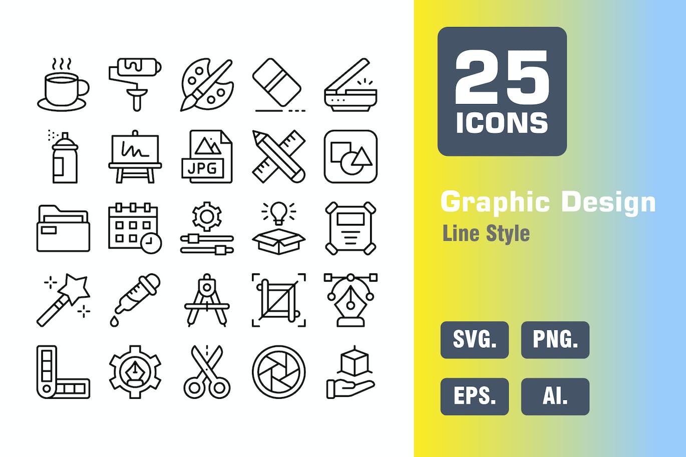 25个平面设计线条图标 Graphic Design Icon Pack in Line Style 图标素材 第1张