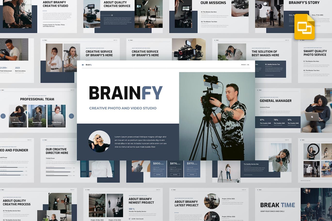 照片视频工作室谷歌幻灯片模板下载 Brainfy – Photo Video Studio Google Slides 幻灯图表 第1张